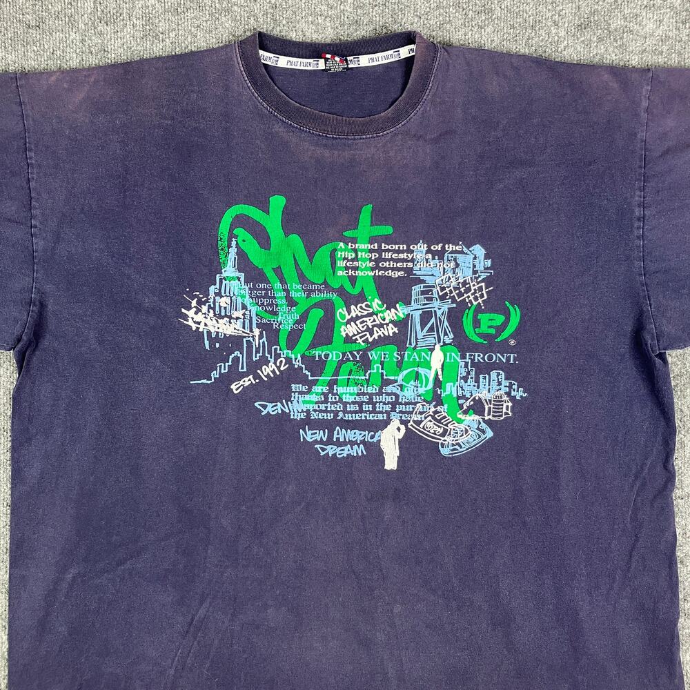 Phat Farm Graphic T-Shirt‎ Mens Size 2XL Navy Blue Urban Streetwear Short Sleeve